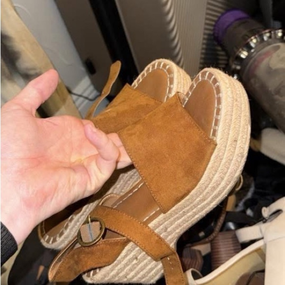 Universal Thread Tan Suede Espadrille Wedges - image 1